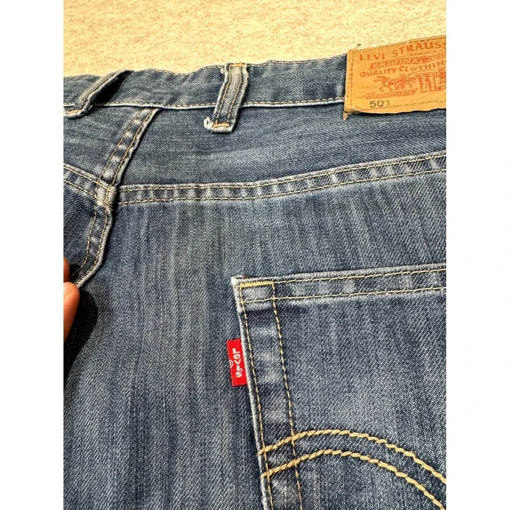 Levis 501 Original Jeans Mens 42x34 Blue Denim Button Fly Mid‎ Rise Straight Leg